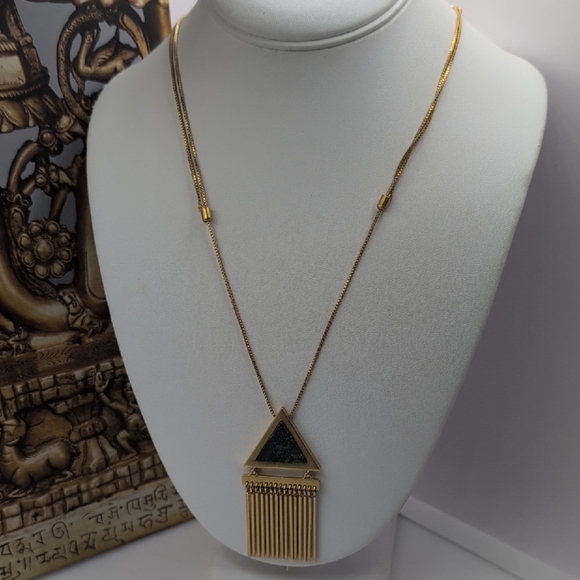 Madewell Gold and Slate Like Stone Geometric Adjustable Length Necklace - Picture 3 of 7